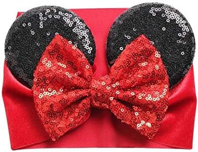 Baby & Toddler Mouse Ears Wide Headband with Bow - Sequins & Velvet Headwrap - First Birthday or Halloween Costume - Christmas