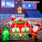 9 Ft Long Large Christmas Inflatable Santa Claus in Reindeer Stable with Christmas Tree, Blow Up Yard Decorations with LED Lights for Indoor Outdoor, Home, Xmas Party, Lawn, New Year