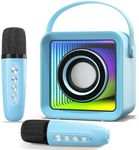 HUABAO Mini Karaoke Machine with 2 Wireless Microphones, Portable Bluetooth Singing Speaker with Lights for Kids & Adults, Child Karaoke Toys, Gift for Girls & Boys for Birthday, Home Party (Blue)