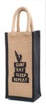 H&B Jute Water Bottle Bag - This Jute Bottle Bag Can Be Given As A Gift Bag Or Can Be Used As Wine Bottle Gift Bag/Bottle Carry Bag/Water Bottle Cover 1 Count (Surf Eat - Beige)