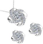 Stazzle Crisscross Love Knot Pendant Rhodium-flashed Beautiful Necklace and Earring Set Brand. Gift Elevated for Wife, Lover, Grandma, Sister (Necklace Earring Set)