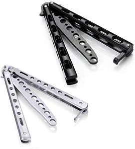 Moon Boat 2PCS Butterfly Knife Trainning Practice Comb Unsharpened Blade Black Silver