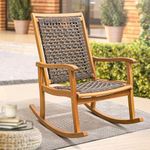 Idzo Lexicon Wood Wicker Rocking Chair, 400 lbs Capacity, Durable Eucalyptus Wood, Natural Finish, Comfortable Curvy Design, Ideal for, Deck, Patio Furniture, Indoor and Outdoor Furniture Accent Chair