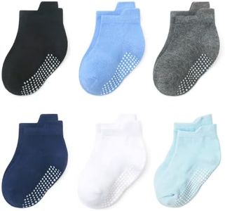 QIYIENDIAN 6 Pairs Non Slip Cozy Warm Ankle/Low Cut Socks with Grips for Baby Infant Toddler Kids Boys Girls(5-a six color,5-7 Years)