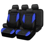 CAR PASS Leather Seat Covers-Universal Quilting Car Seat Cover with 5mm Composite Sponge Inside,Airbag Compatible,2zipper Bench for Most Sedan,SUV,Truck(Full Set,Blue)