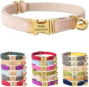 PETDURO Personalized Velvet Cat Collars with Bell and Engraved Metal Buckle for Girls and Boys - Customized Name, Multiple Colors and Matching Bow Tie Available