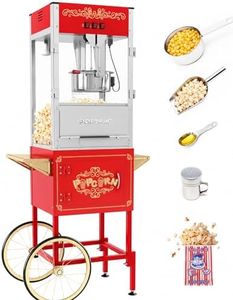 PopBria Commercial Popcorn Machine with Cart, Authentic 16oz Kettle Popcorn Maker with Waming Deck, 1600W Large Popcorn Machine for Restaurant, Concession Stand, Carnival, School, Church, Office, Red