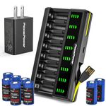 Pickle Power 123A Lithium Batteries 8 Pack, 3.7V 123A Rechargeable Batteries with 8-Slots Charger for Arlo Camera VMC3030 VMK3200 VMS3330 3430 3530 and Flashlights