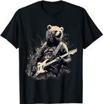 AspeAr Bear Playing Bass Guitar Guitarist Rocker Cool T-Shirt (Black,M)