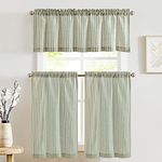 JINCHAN Kitchen Curtains and Valances Set Tier Curtains Striped Linen Curtains Cafe Curtains 36 Inch Living Room Bedroom Bathroom Farmhouse Rustic Country Curtains 3 Piece Set Rod Pocket Sage on Beige