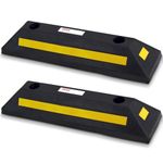 PYLE Garage Floor Stops for Vehicles - 2PC Heavy Duty Rubber Vehicle Parking Lot Target Stoppers, Truck Curb Tire Wheel Guide Blocks, Car Park Aid Assist Bumpers/Stopper for Driveway Stop