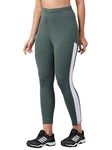 BLINKIN Stretchable Gym Tights & Leggings for Women Workout, High Waist, Tummy Control & Squat Proof Active Wear Yoga Pants (9150_Color_Hunter Green with White Stripes,Size_L)