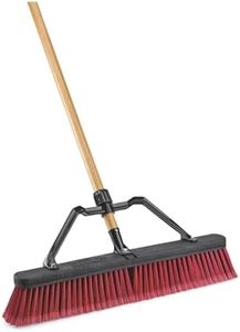 LIBMAN 827 Push Broom with Hard Polymer Support Brace, 24", Medium-Duty Bristles, Wood Handle