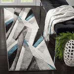 Safavieh Hollywood Collection HLW710D Grey and Teal Mid-Century Modern Abstract Runner (2'2 x 8')