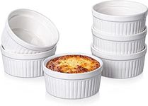 Delling Ramekins 12 Oz Oven Safe, Creme Brulee Set, 6 PACK Porcelain Souffle Dish for Baking, Soup Bowls for French Onion Soup White