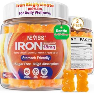 Vegan Iron Gummies Supplement with Vitamin C, B12, Folate & Turmeric - Energy & Immune Health | Gummy Iron Bisglycinate 18mg Gentle & Non-Constipating - Women & Men, 2 Pack