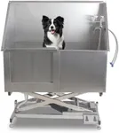 GarveeLife 50" Dog Grooming Tub Electric Height Adjustment, Professional Stainless Steel Dog Bath Station w/Soap Box, Faucet, Rich Accessory, Pet Bathtub for Large Pets