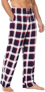 GYS Mens Pajama Pants - Viscose Made from Bamboo, Soft Sleep Pants Comfy Drawstring Lounge Bottom with Pockets Sweatpants,Navy & Red Plaid,Small