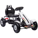 Aosom Pedal Go Kart for Kids, Pedal Car with Adjustable Bucket, Handbrake, 4 Rubber Wheels Powered Ride, Indoor Foot Racer, Aged 5-12 Years Old, White