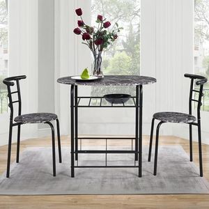 BTM 3-Piece DiningTable & Chair Set for Kitchen, Dining Room, Compact Space Wooden Steel Frame
