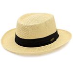 Panama Jack Gambler Straw Hat - Lightweight, 3" Big Brim, Inner Elastic Sweatband, 3-Pleat Ribbon Hat Band (Black, Large/X-Large)