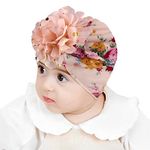 SYGA Baby Turban Hat, Toddler Beanie Cap Infant Hat 6 Month - 4 Year Cotton Floral Hat Headwear Cap Hat Accessories Unisex Hat, Peach Floral, 1 Piece