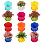 Kraft Seeds Fleshy Plastic Flower Pots With Bottom Trays (12 Pcs, 6 Inch, Multicolor) Flower Plant Container Seed Starting Pots With Pallet | Pots for Home Gardening | Planters With Draining Plates