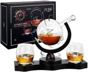 Whiskey Decanter Rotating Globe Set with 2 Etched Whiskey Glasses - Gifts Men Dad, Anniversary Birthday House Warming, Liquor Scotch Bourbon Vodka Gift Him Husband 850ml Ship Decanters, Electronic Set