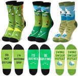 KoMico Golf Socks for Men 7-11, Cotton Funny Funky Novelty Socks Golf Gifts for Men Who Have Everything, Casual Personalised Socks for Christmas Dad Birthday Gifts Golf Gadgets Accessories, 3 PACK, 7 US