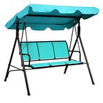 COSTWAY 3 Seater Garden Swing Chair, Outdoor Indoor Canopy Powder Coated Steel Cushioned Seaters, Patio Metal Hammock Swinging Bench Lounger Seat, 240KG (Turquoise)