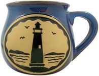 Lighthouse Beach Themed Ceramic Pottery Style Coffee Mug, 14 oz