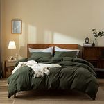 Dark Green Duvet Cover King, 100% Washed Cotton Linen Like Textured Solid Color Casual Modern Dark Green Bedding Set, with Zipper Closure, Luxury Soft Relaxed Feel Natural Wrinkled Comfy (3pcs, King)