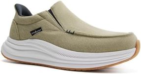 Men's Orthopedic Canvas Tennis Shoes: Fit Heel Spurs Pain Relief Arch Support Plantar Fasciitis Orthotic Slip On Sneakers, Casual Flat Feet High Arch Bowling Walking Loafers Khaki Size 14