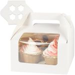 qiqee White Cupcake Box Four Holder 6.3x6.3x3inch 30pcs 4 Cupcake Boxes With Window