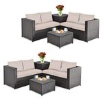 DORTALA 8 Pieces Outdoor Patio Furniture Set, PE Rattan Conversation Set with Coffee Table, Storage Box & Loveseats, Sectional Sofa Set with Cushions for Backyard, Garden and Poolside, Brown