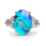 FUN JEWELS Opalescent Swirl Color Changing Oval Crystal Stone Brass Mood Ring Size Adjustable