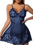 Bunanphy Sexy Lingerie for Women Babydoll Nightwear Floral Lace V Neck Chemise Babydoll Nightdress #A Dark Blue X-Large