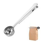 Yumi V Coffee Measuring Spoon Sealing Clip, Coffee Bag Clip Stainless Steel Ground Coffee Coffee Scoop Spoon with Bag Sealing Clip 2 in 1 Dual-Purpose Measuring Spoon Coffee Accessories - Silver