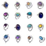 LiHan1028 16pcs Mixed Mood rings classic temperature change color mood ring lovers (Adjustable Size), Metal, Rhinestone