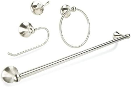 Burton Harbor 4 Piece Bathroom Hardware Bath Accessory Set with 24-in. Towel Bar and Euro Toilet Paper, Satin Nickel