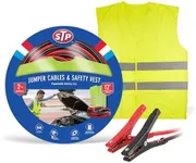 STP Jumper Cables for Car & Reflective Safety Vest Kit, 12-Foot 8-Guage Heavy Duty Jumper Cables to Jump Star Dead Batteries in Cars Trucks & SUVs, Automotive Booster, Professional Vehicle Safety Kit