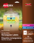 Avery Removable Durable Labels for Laser and Inkjet Printers, 4.75" x 3.5", White, Rectangle, 32 Water Resistant Labels (22827)