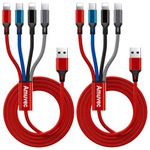 Multi Charging Cable, [4ft 3A 2-Pack] 4 in 1 Nylon Braided USB Fast Charger Cord with 2 Phone/Micro USB/Type C Port Adapter, for Samsung Galaxy, LG, Huawei, Sony, Pixel, Cell Phones Tablets and More