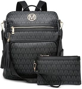 MKP COLLECTION Women Fashion Backpack Purse Convertible Large Ladies Rucksack Travel Shoulder Bags Handbag Set 2pcs w/Tassel, Black, 13.5"L x 6"W x 14.25"H, Rucksack Backpacks