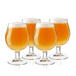 True Beer Tulip Glasses Craft Beer Cups Set Dishwasher Safe Drinking Tumblers Stemmed with Flared Rim, 15.5 Oz Clear Glass Set of 4