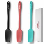 VOVOLY Silicone Jar Spatulas, Long Handle Jar Spatulas, Heat Resistant Small Spatula, Seamless Design, Stainless Steel Core, BPA Free Spoonula, 11 in, Assorted 3 Pack