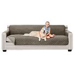 Sofa Shield Original Patent Pending Reversible Oversized Jumbo Sofa Protector for Seat Width up to 88 Inch, Furniture Slipcover, 2 Inch Strap, Couch Slip Cover Throw for Dogs, Sofa, Latte Linen