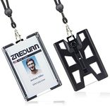 Badge Holder Wallet with Lanyard, Hard Plastic ID Badge Holder, Metal Clip and 4 Card Slot 2pack Black