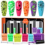 DouborQ 6 Colors Neon Bright Colors Nail Polish Set Finger Nail Polish Bulk Manicure Nail Art Home Salon Long-lasting Sequins Nail Art Varnish for Halloween (25-30)