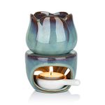 ComSaf Wax Melt Essential Oil Burner with Tealight Spoon, Removable Aromatherapy Burner Blue Ceramic Aroma Oil Candle Diffuser Wax Tart Warmer for Home Bedroom Decor Christmas Housewarming Gift